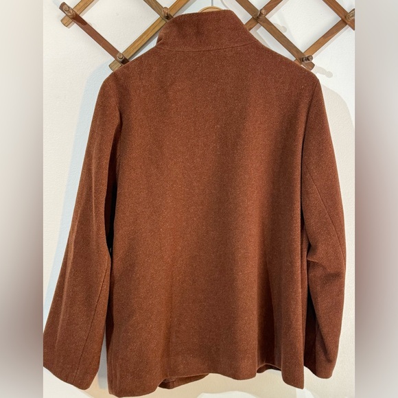 Eileen Fisher Brown 100% Wool Zip Up Coat size L - Picture 6 of 6